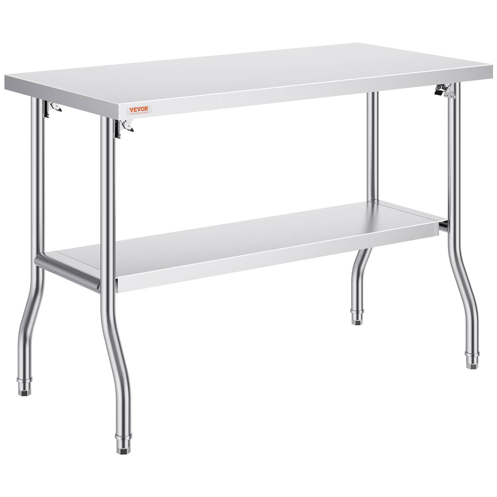 VEVOR Table travail cuisine pliante inox 2 étages 1220x610mm, charge 350kg, pieds réglables - Image 1