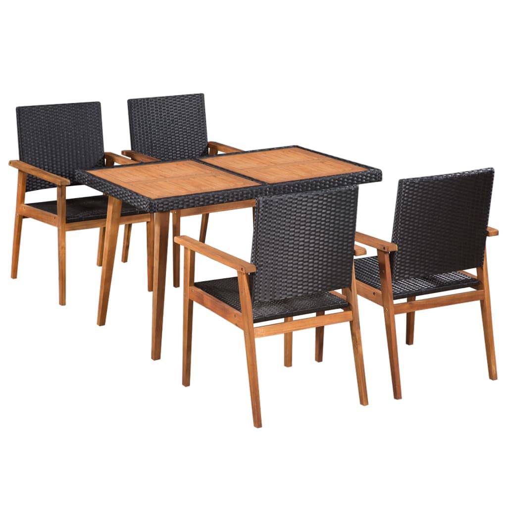 Salon de jardin 4 personnes résine tressée et bois pour repas extérieur Noir – ComfortXL Outdoor Living - Image 1