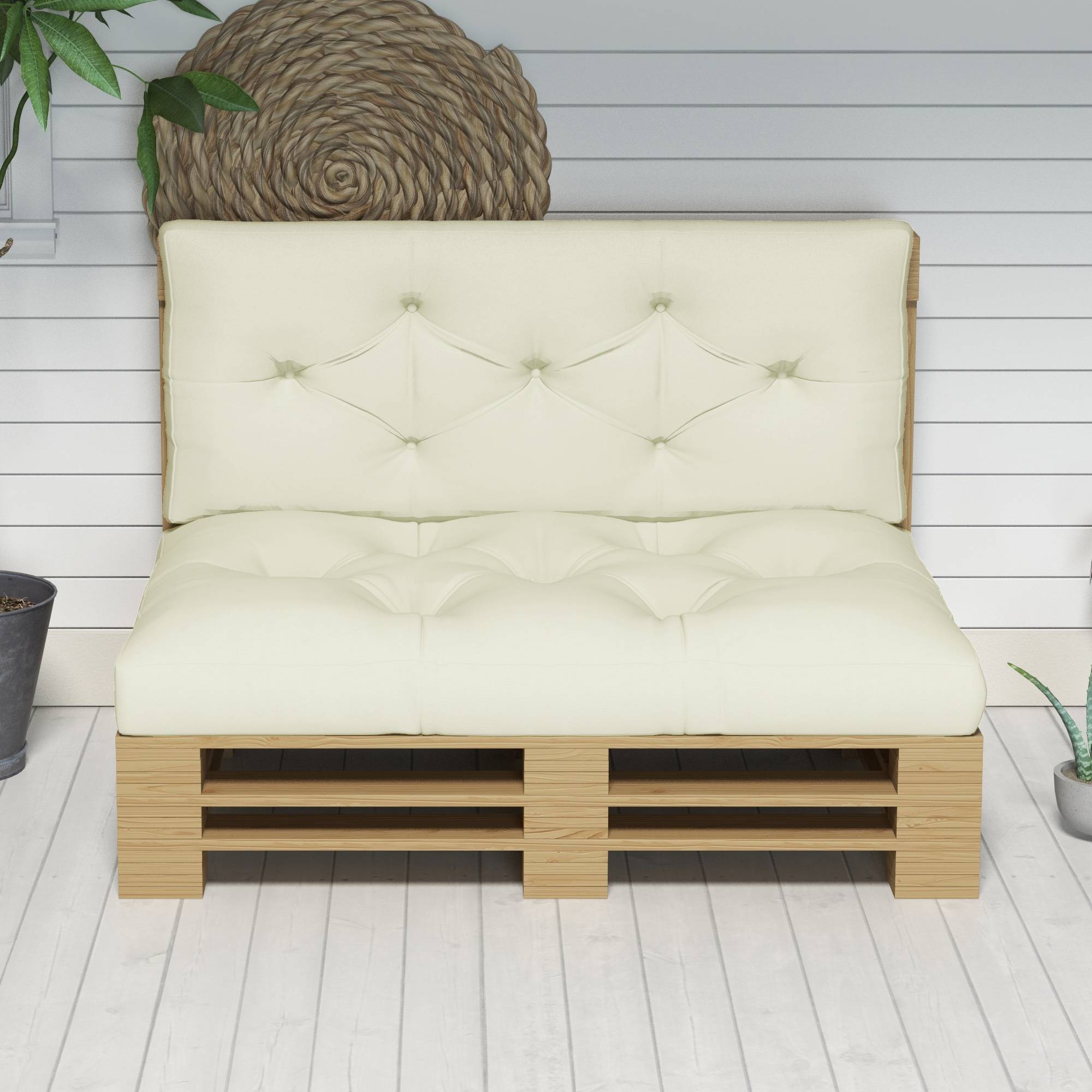 Coussin d'assise capitonné, 120 x 80 x 12 cm, blanc crème - Image 9