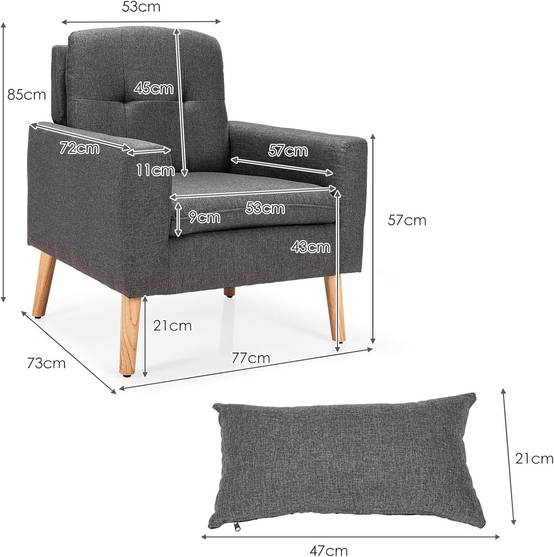 Fauteuil de Salon 1 Personne avec Oreiller, Canapé 1 Place pour Chambre, Salon, Bureau,77x73x85 cm - Image 3