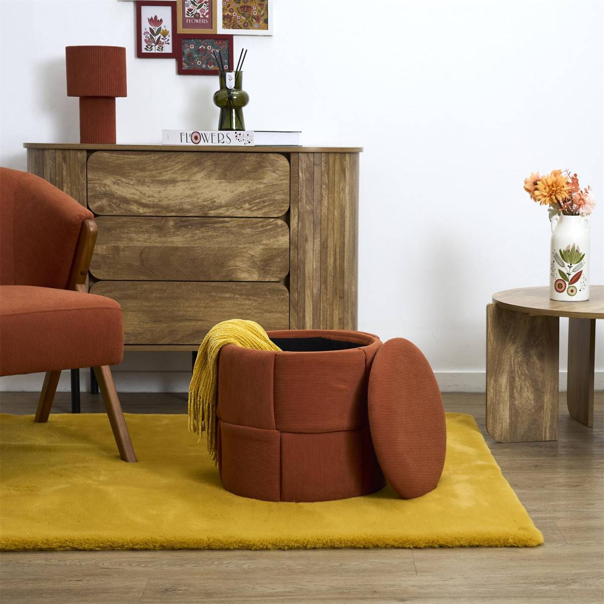 The Home Deco Factory - Pouf Coffre Tressé Côtelé "Jules" 38cm Terracotta - Image 6
