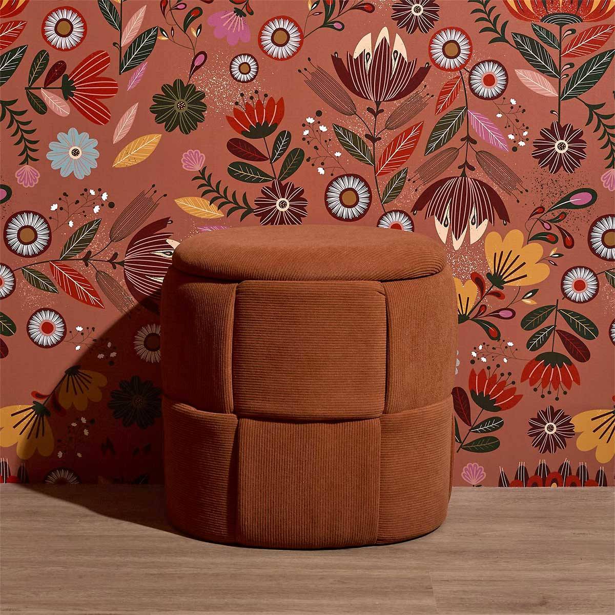 The Home Deco Factory - Pouf Coffre Tressé Côtelé "Jules" 38cm Terracotta - Image 9