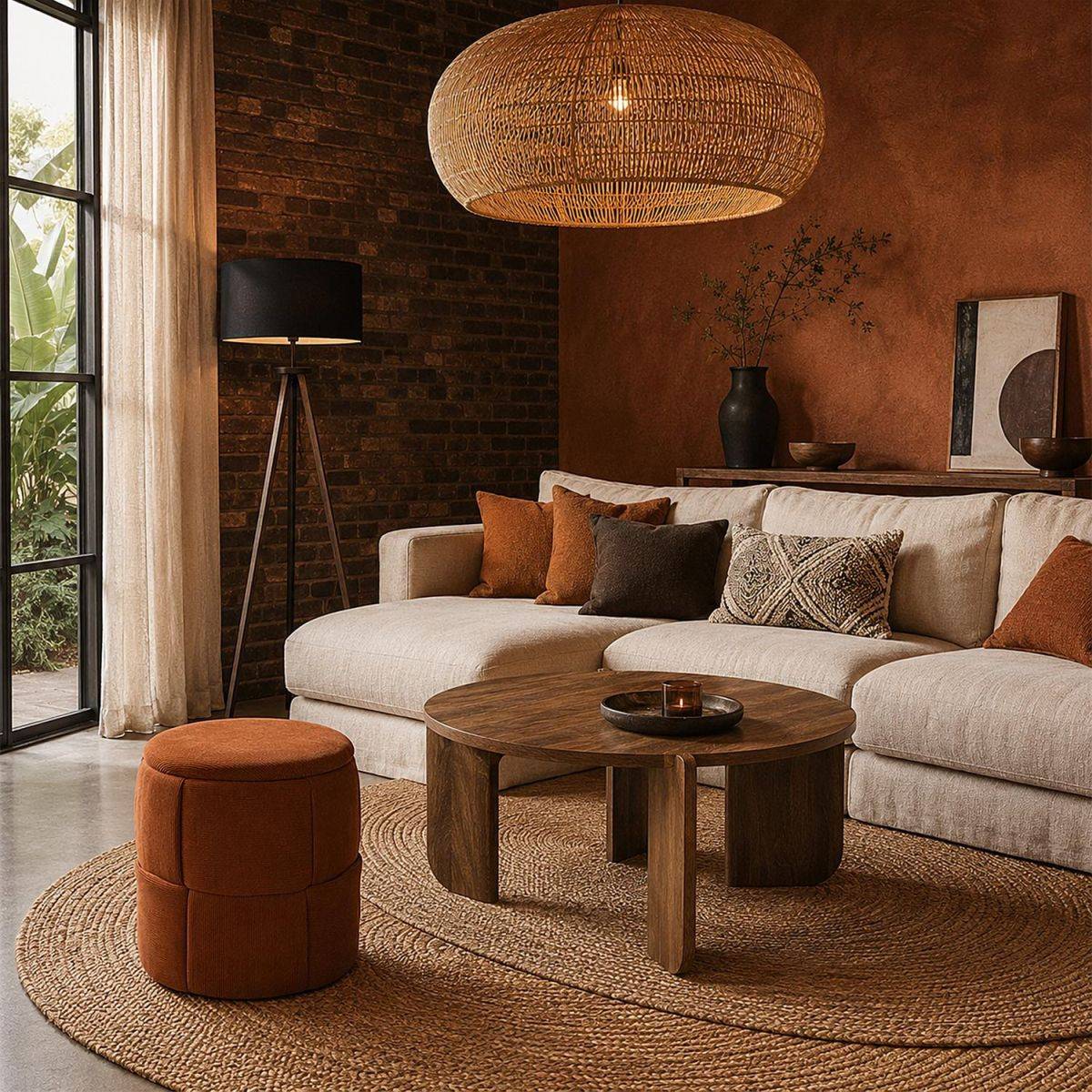The Home Deco Factory - Pouf Coffre Tressé Côtelé "Jules" 38cm Terracotta - Image 4