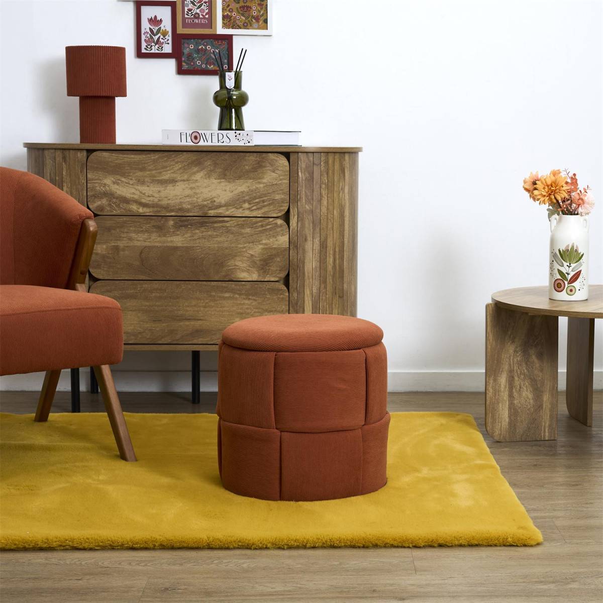 The Home Deco Factory - Pouf Coffre Tressé Côtelé "Jules" 38cm Terracotta - Image 5