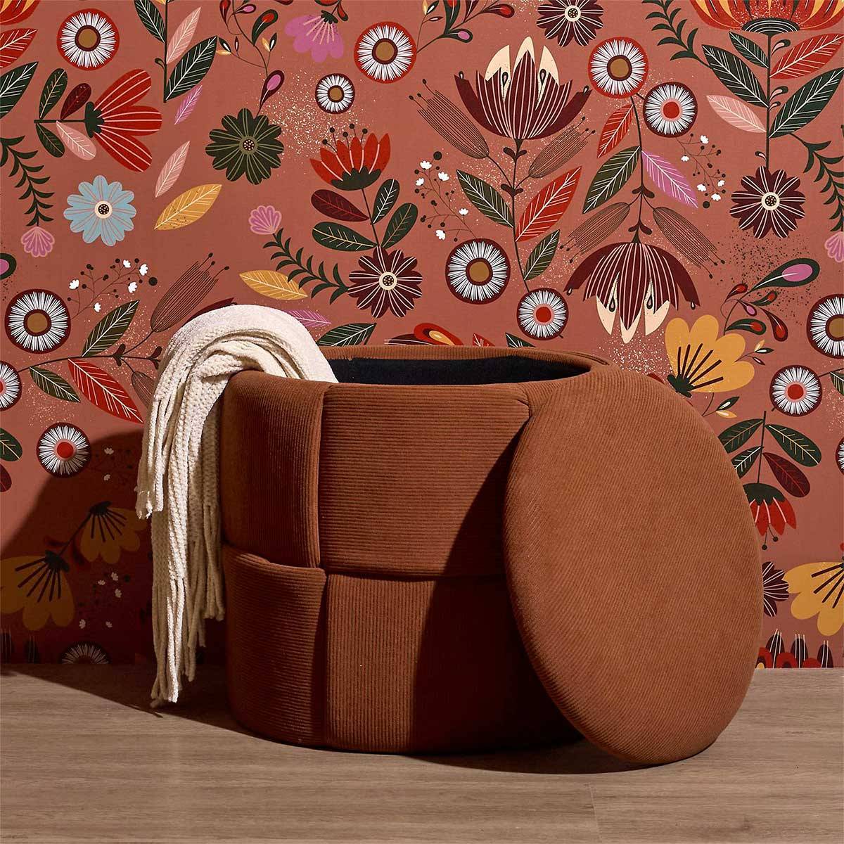 The Home Deco Factory - Pouf Coffre Tressé Côtelé "Jules" 38cm Terracotta - Image 10