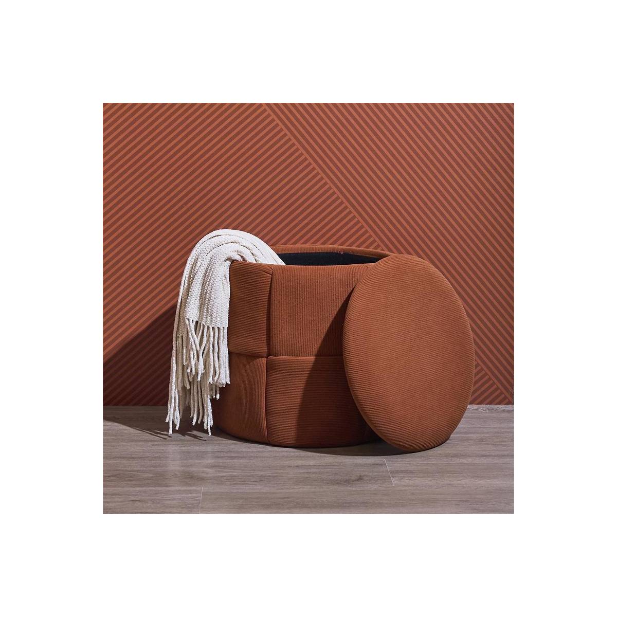The Home Deco Factory - Pouf Coffre Tressé Côtelé "Jules" 38cm Terracotta - Image 8