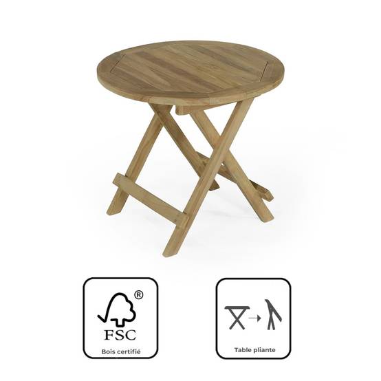 Teck'Attitude - Table basse pliante ronde en teck massif Kuta ø 50 cm - TECK'Attitude - Imagen 7