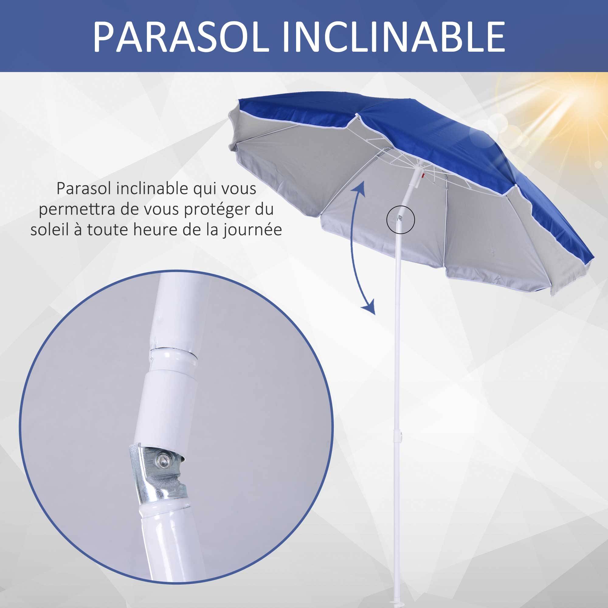 Parasol de plage Parasol inclinable octogonal Ø 160 cm - 160x160x205cm Polyester Bleu fr169 - Image 6