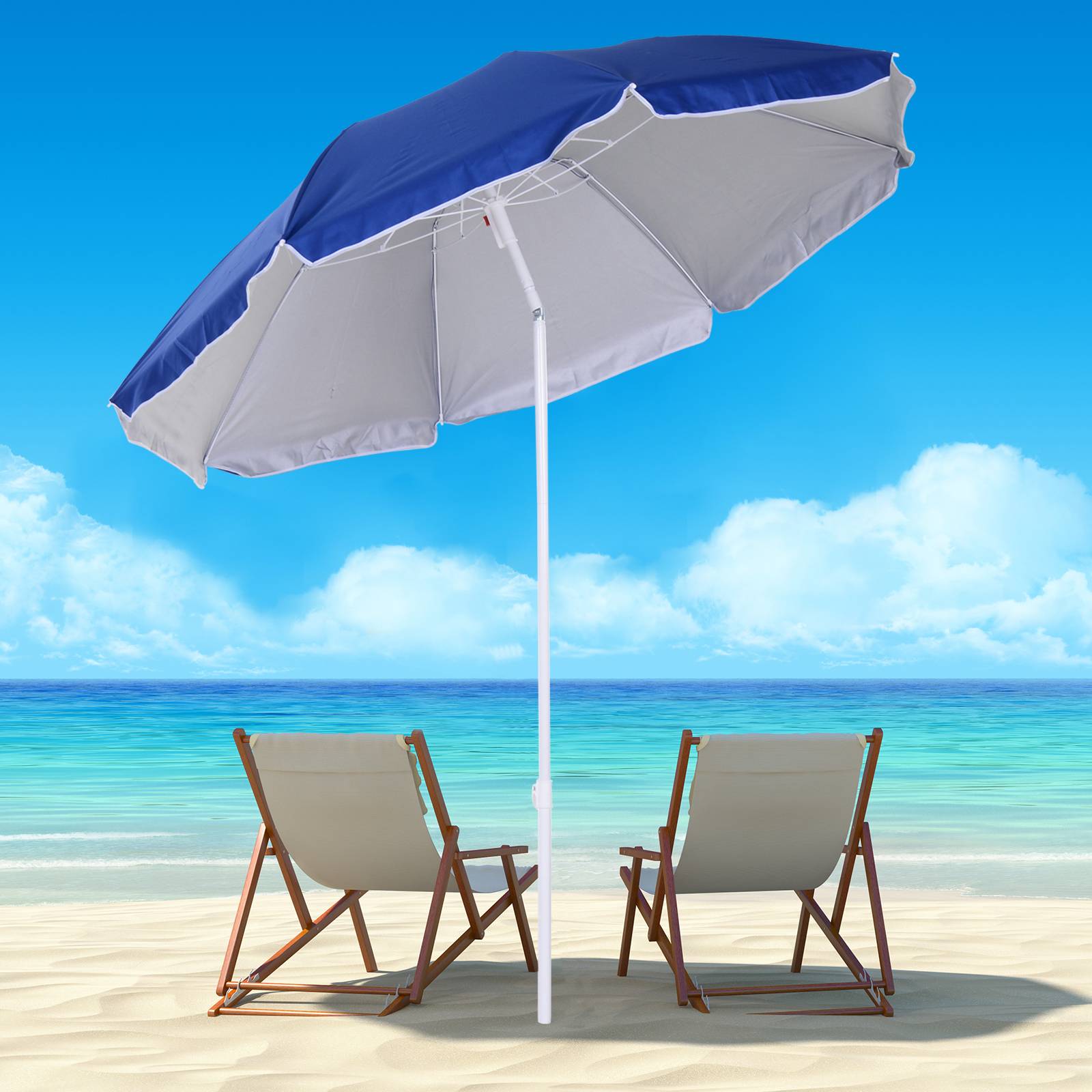Parasol de plage Parasol inclinable octogonal Ø 160 cm - 160x160x205cm Polyester Bleu fr169 - Image 4