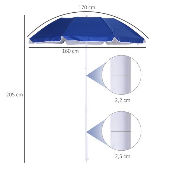 Parasol de plage Parasol inclinable octogonal Ø 160 cm - 160x160x205cm Polyester Bleu fr169 - Image 5