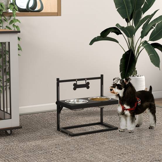 ComfortXL - Gamelle surélevée chien acier hauteur réglable bols amovibles étiquette nom 40x22x39cm noir - ComfortXL Outdoor Living - Image 4