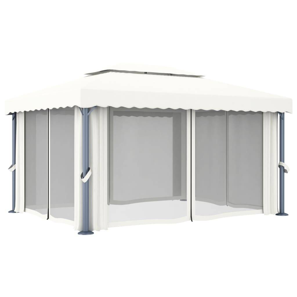 ComfortXL - Tonnelle de Jardin Aluminium Acier Rideaux et Moustiquaires Double Toit Blanc Crème 4x3 m – ComfortXL Outdoor Living - Image 4