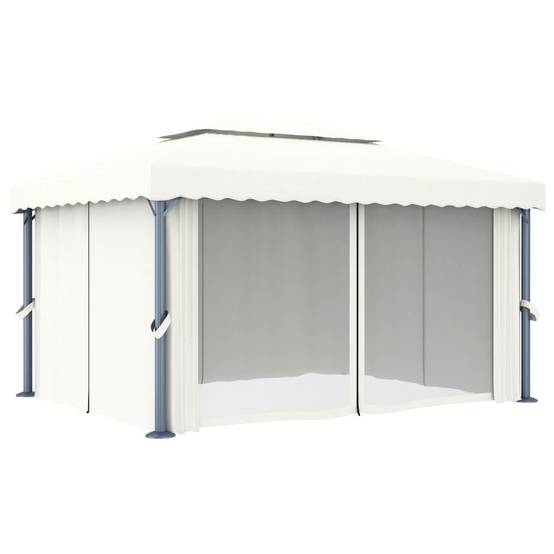 ComfortXL - Tonnelle de Jardin Aluminium Acier Rideaux et Moustiquaires Double Toit Blanc Crème 4x3 m – ComfortXL Outdoor Living - Image 3