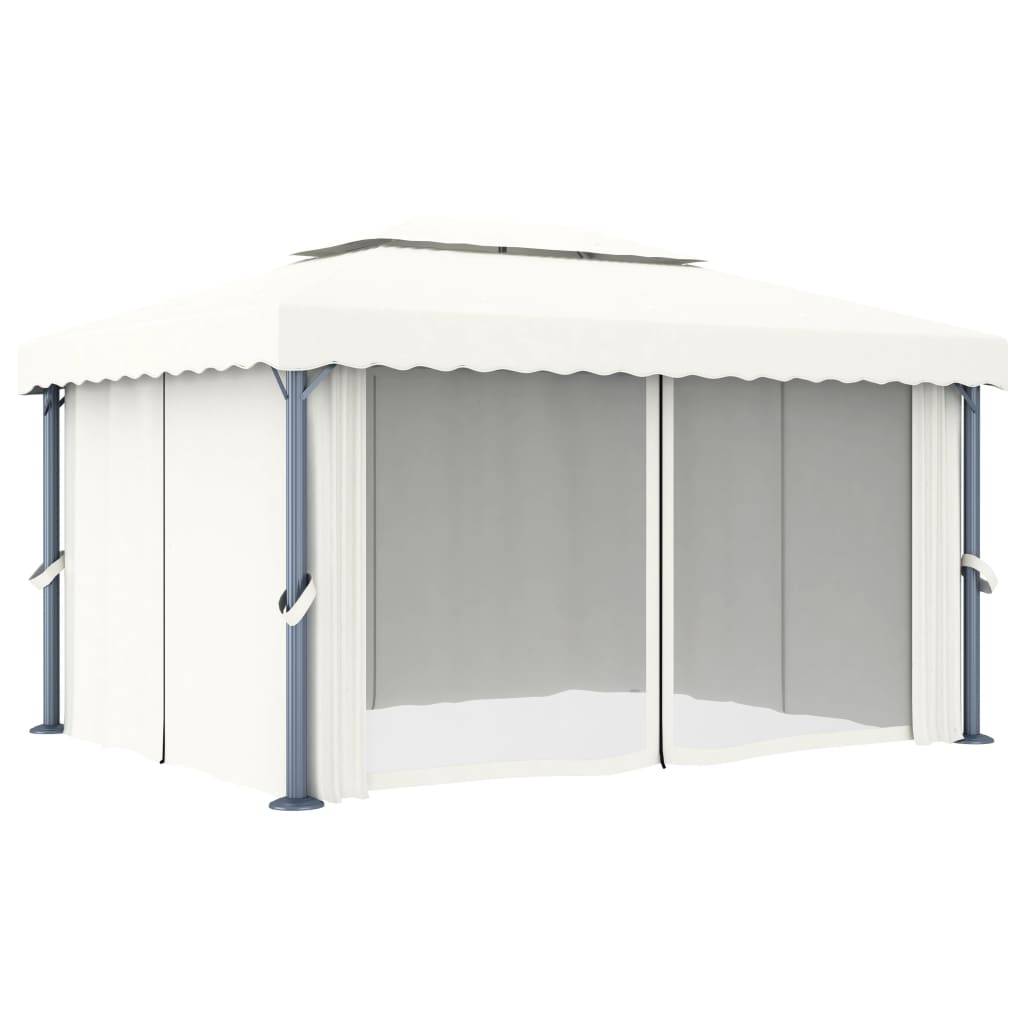 ComfortXL - Tonnelle de Jardin Aluminium Acier Rideaux et Moustiquaires Double Toit Blanc Crème 4x3 m – ComfortXL Outdoor Living - Image 3