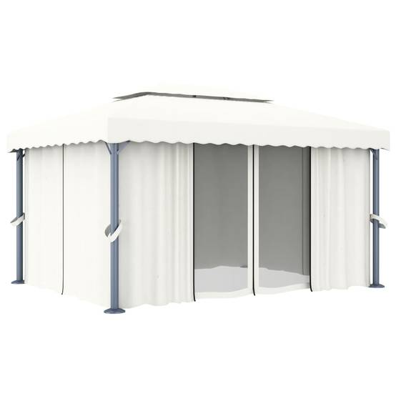ComfortXL - Tonnelle de Jardin Aluminium Acier Rideaux et Moustiquaires Double Toit Blanc Crème 4x3 m – ComfortXL Outdoor Living - Image 2