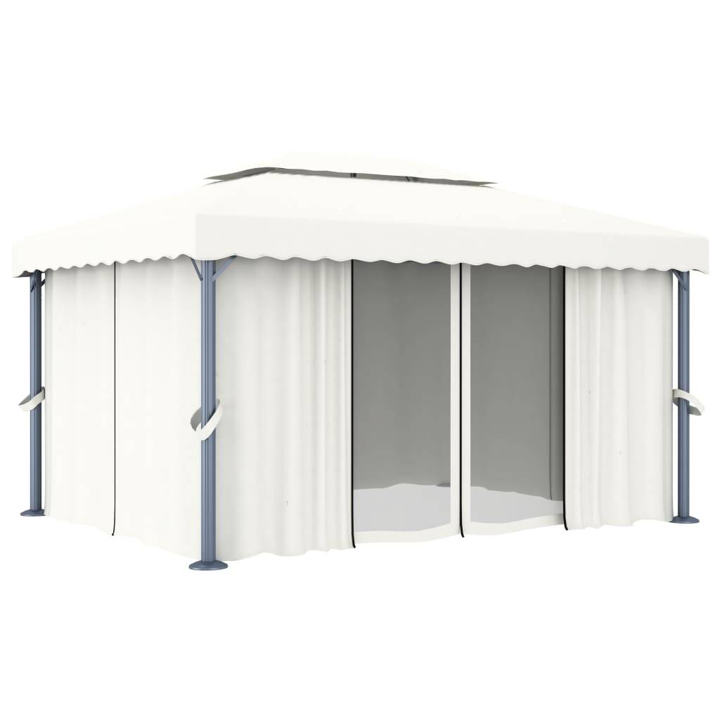 ComfortXL - Tonnelle de Jardin Aluminium Acier Rideaux et Moustiquaires Double Toit Blanc Crème 4x3 m – ComfortXL Outdoor Living - Image 2