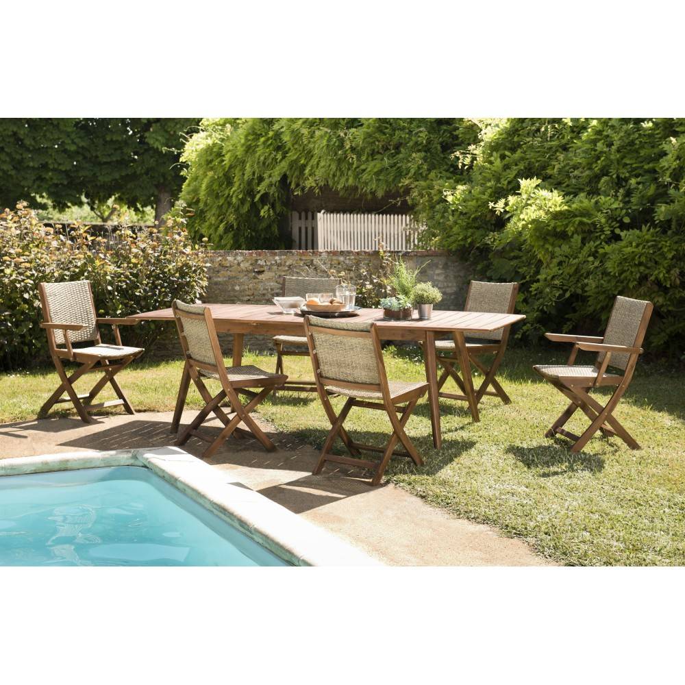 Macabane - VICK - Ensemble de jardin bois table ext. 4 chaises + 2 fauteuils - Imagen 2