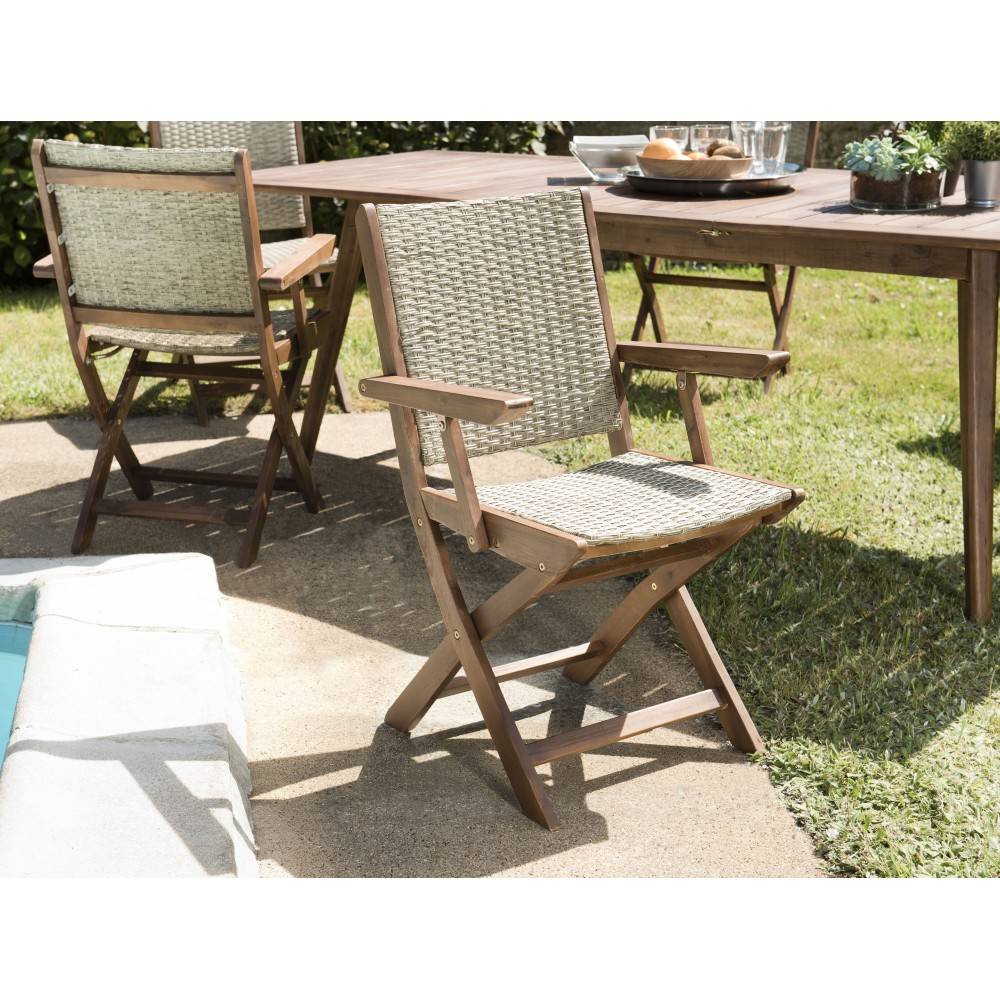 Macabane - VICK - Ensemble de jardin bois table ext. 4 chaises + 2 fauteuils - Imagen 8