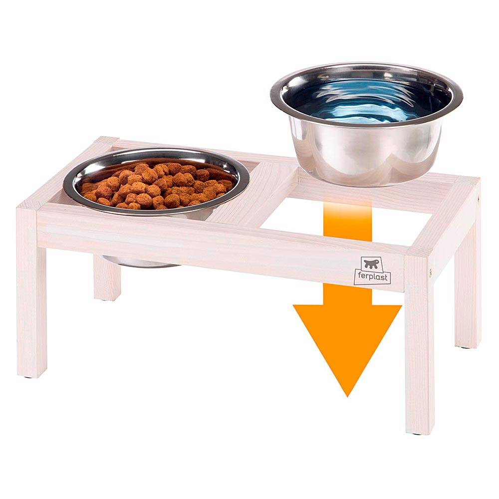 Ferplast - Ferplast Support de gamelle pour chien Desco Wood, avec 2 gamelle en acier inoxydables - Élégante gamelle en bois surélevée et antidérapante pour la - Imagen 3