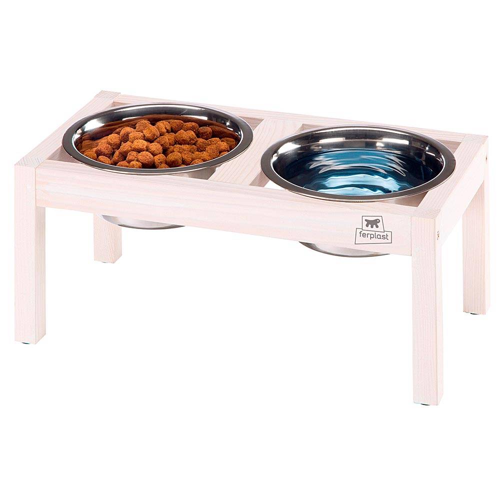 Ferplast - Ferplast Support de gamelle pour chien Desco Wood, avec 2 gamelle en acier inoxydables - Élégante gamelle en bois surélevée et antidérapante pour la - Imagen 2