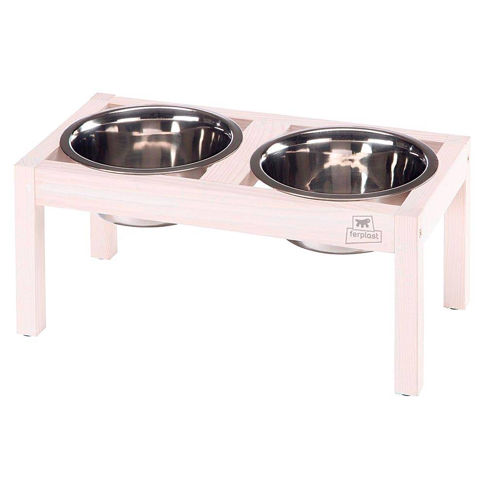 Ferplast - Ferplast Support de gamelle pour chien Desco Wood, avec 2 gamelle en acier inoxydables - Élégante gamelle en bois surélevée et antidérapante pour la - Imagen 1