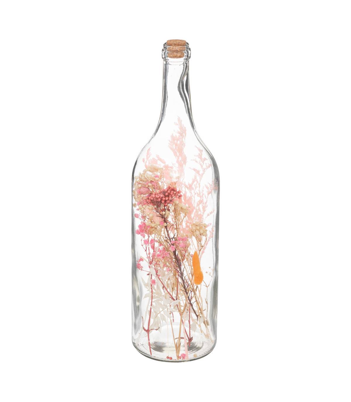 Fleurs Séchées Rose dans une Bouteille en Verre H 46.6 cm