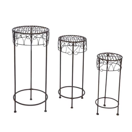 Set de 3 sellettes rondes en fer forgé marron Ht.50-60-70 cm Chemin de campagne