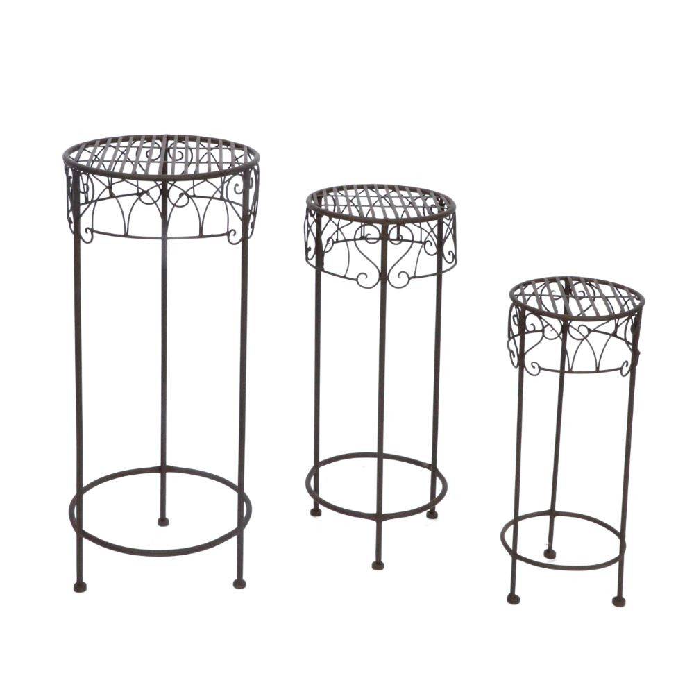 Set de 3 sellettes rondes en fer forgé marron Ht.50-60-70 cm Chemin de campagne