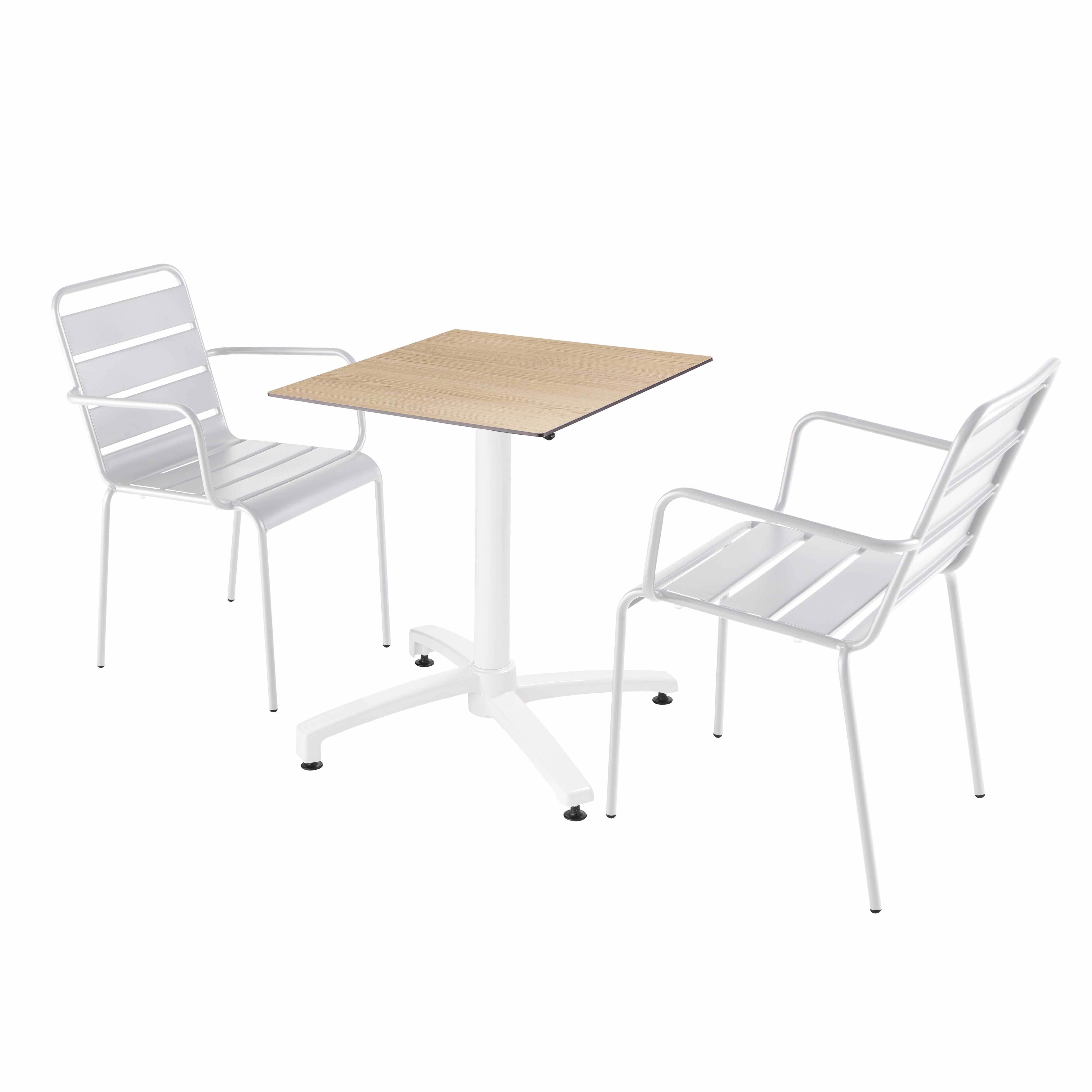 Oviala - Ensemble table de terrasse stratifié chêne et 2 fauteuils blanc - Oviala - Imagen 1
