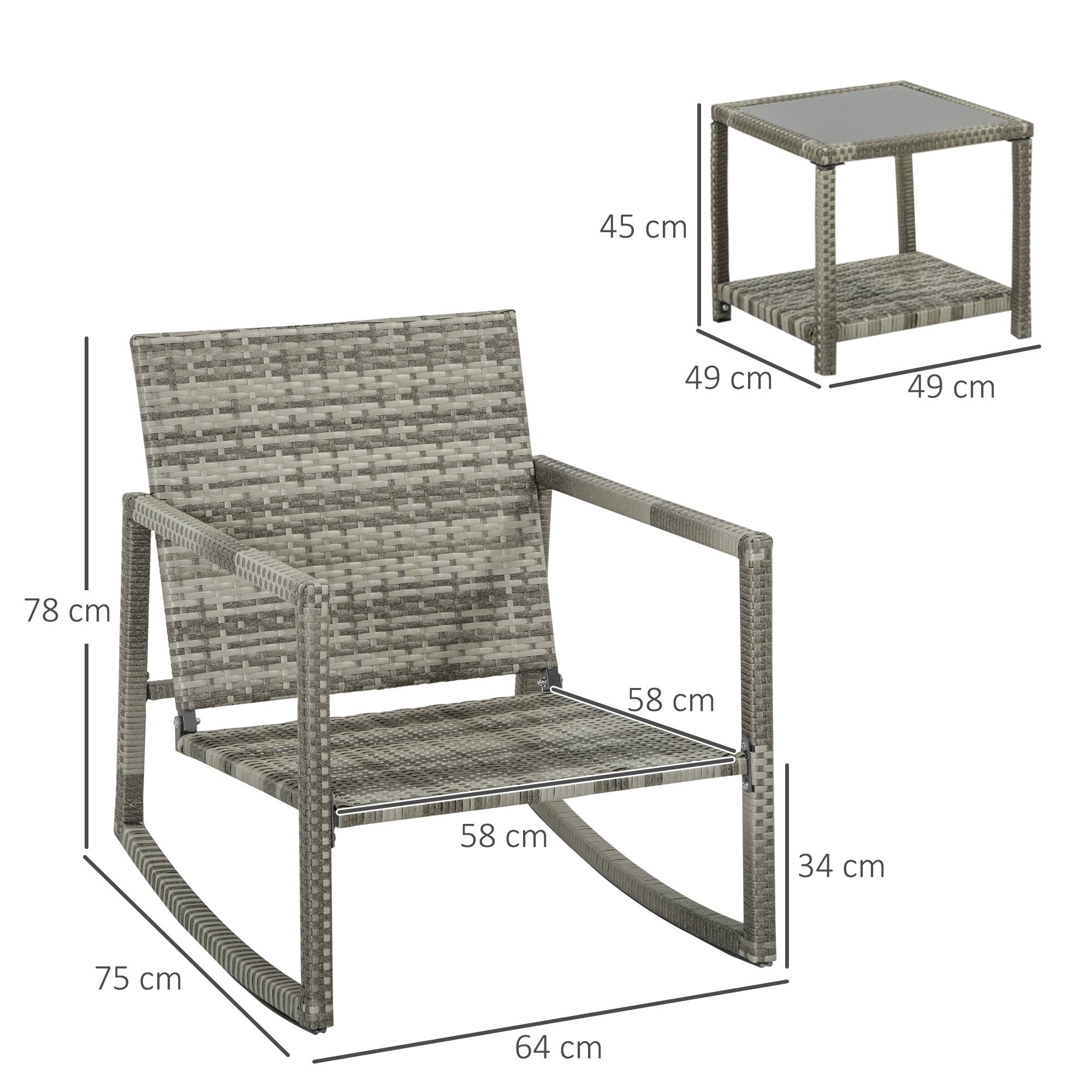 Outsunny - Ensemble de jardin 3 pièces 2 fauteuils à bascule table basse coussins inclus métal époxy résine tressée PE polyester gris - Outsunny - Imagen 3