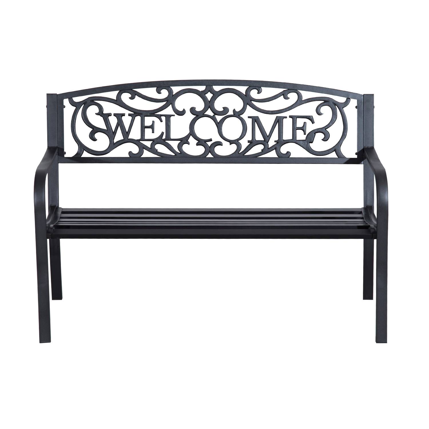 ComfortXL - Banc de jardin 2 places en métal noir 127 x 60 x 87 cm dossier décoratif assise inclinée et cadre résistant - Image 2