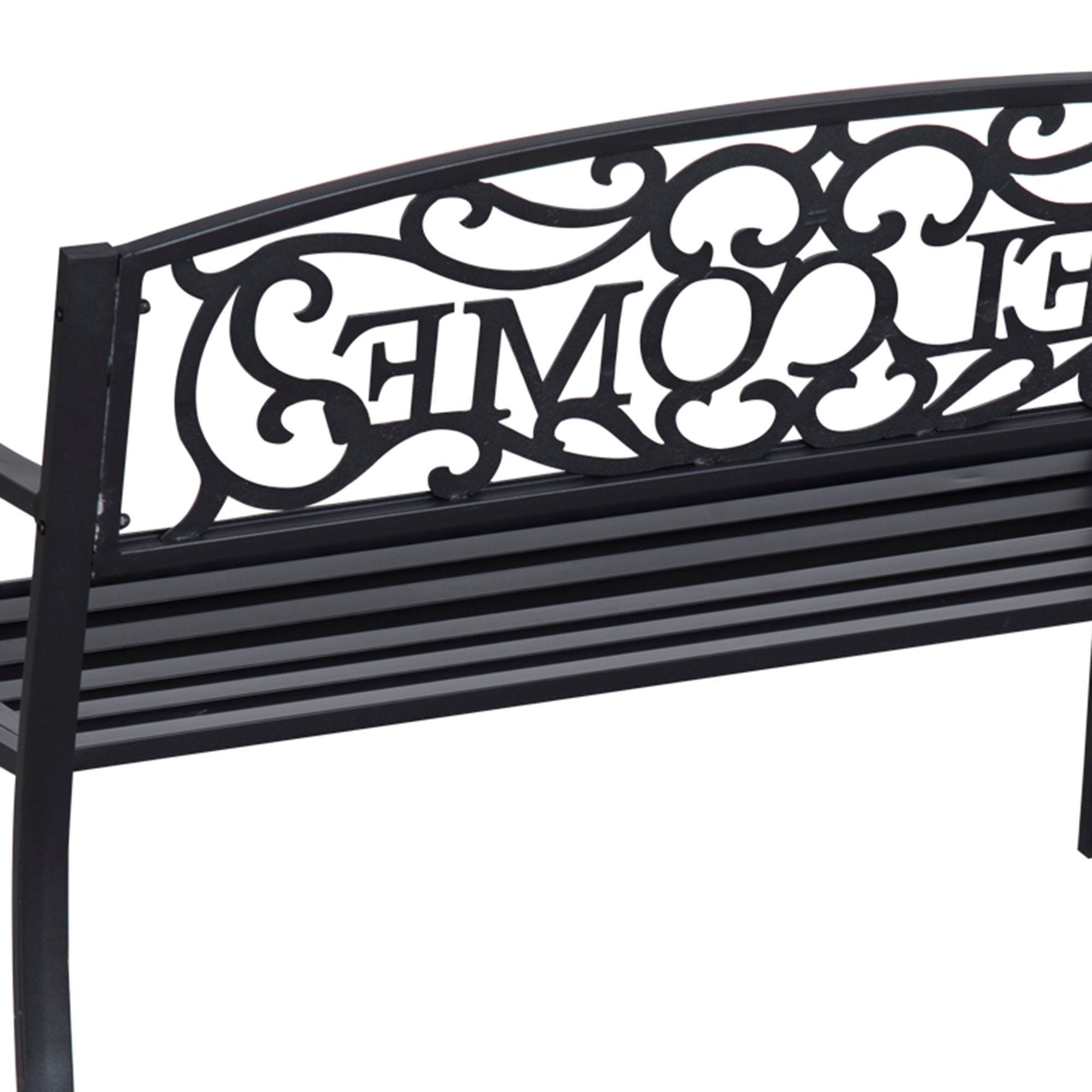 ComfortXL - Banc de jardin 2 places en métal noir 127 x 60 x 87 cm dossier décoratif assise inclinée et cadre résistant - Image 8