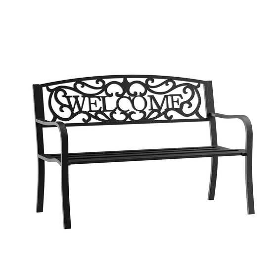 ComfortXL - Banc de jardin 2 places en métal noir 127 x 60 x 87 cm dossier décoratif assise inclinée et cadre résistant - Image 10
