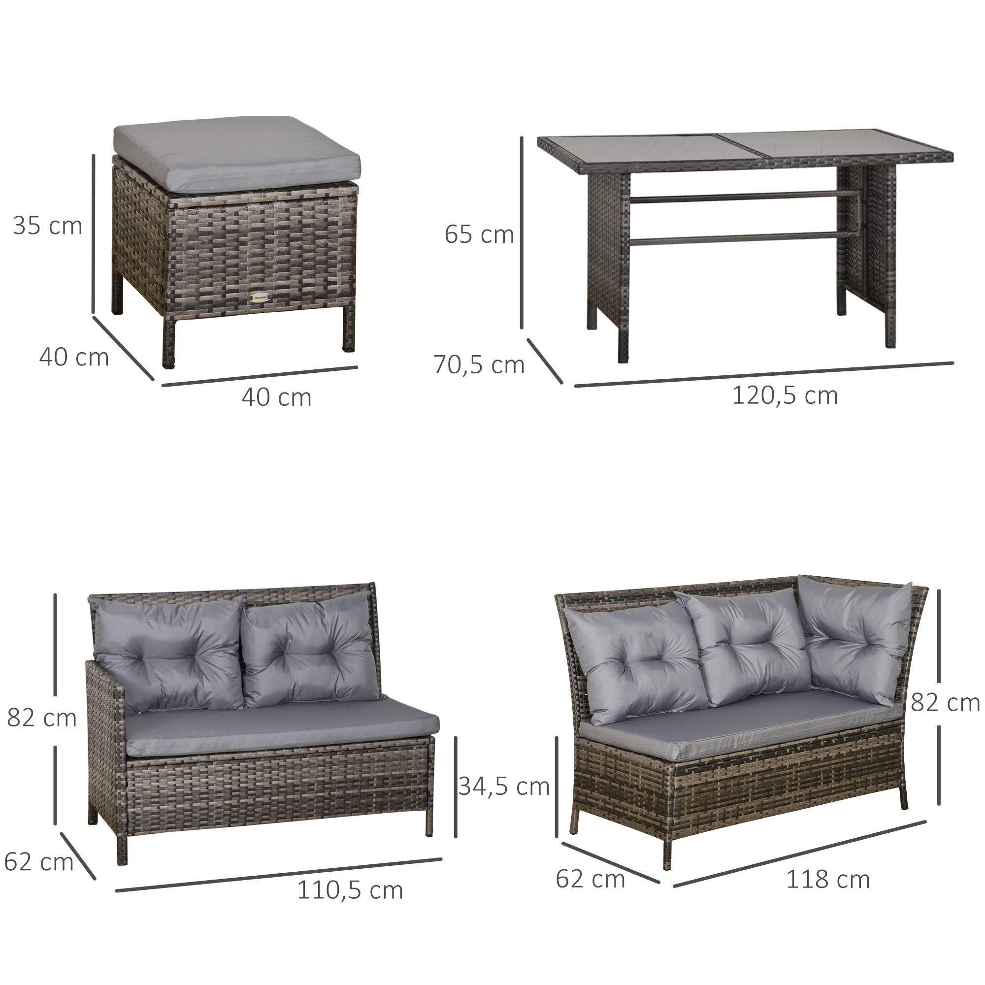 Outsunny - Salon de jardin 8 pers. canapé d'angle 2 poufs table à manger 12 coussins assise & dossier fournis polyester résine tressée grise - Outsunny - Imagen 3