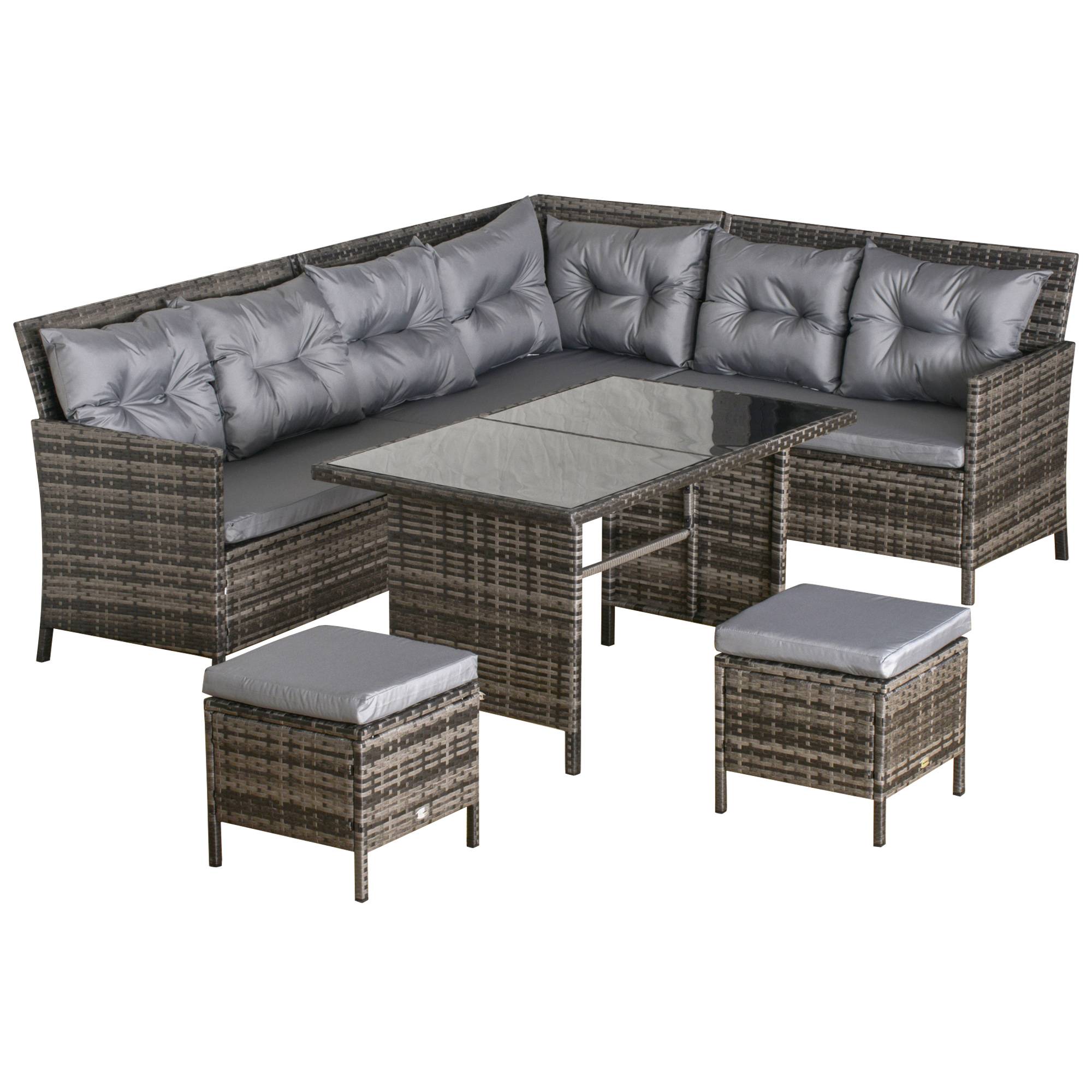 Outsunny - Salon de jardin 8 pers. canapé d'angle 2 poufs table à manger 12 coussins assise & dossier fournis polyester résine tressée grise - Outsunny - Imagen 1