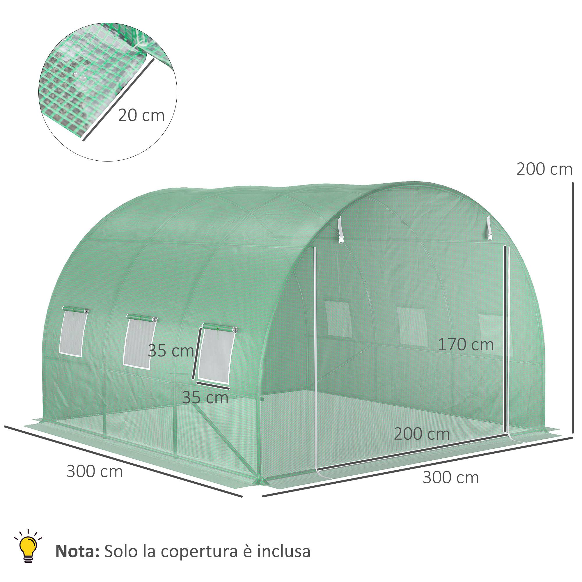 Sans Marque - Serre polyéthylène 6 fenêtres porte sectionnelle bords enterrés 3x3x2 m verte - Image 5