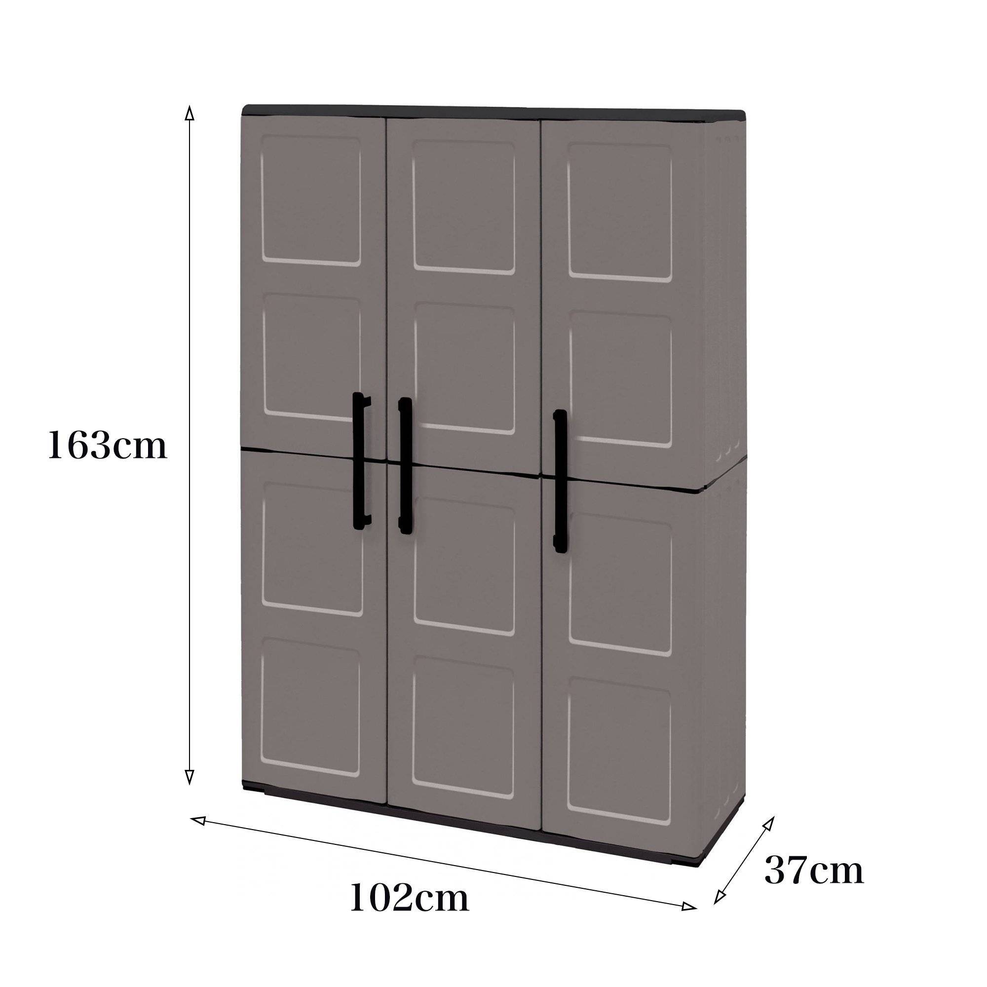 Dmora - Armoire d'extérieur Daltinie, Mobilier d'extérieur, Armoire de balcon polyvalente, Gris et Noir, Finition à carreaux, 102x37h163 cm - Dmora - Imagen 3