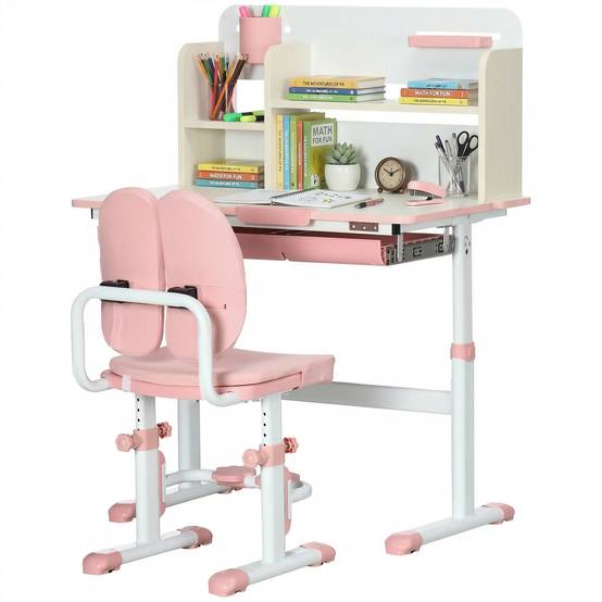 Banc scolaire avec chaise enfant 3-12 ans, hauteur réglable et plateau inclinable, rose - Image 2