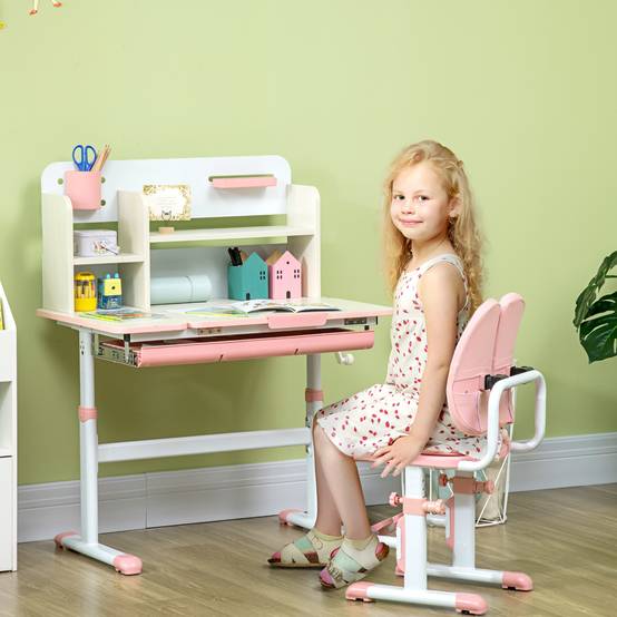 Banc scolaire avec chaise enfant 3-12 ans, hauteur réglable et plateau inclinable, rose - Image 3