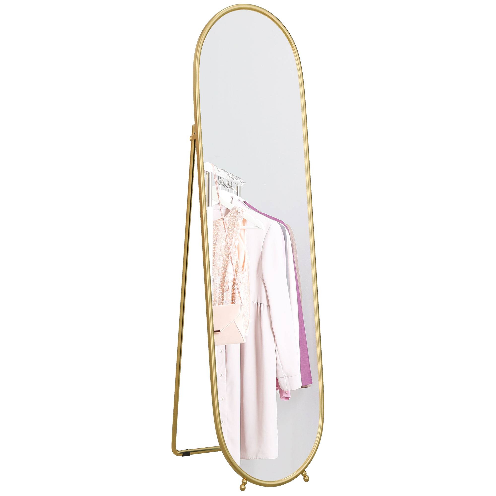 Sans Marque - Grand miroir sur pied, miroir ovale, cadre en métal doré, avec support pour entrée, chambre, dressing, 40 x 160 cm - Image 1