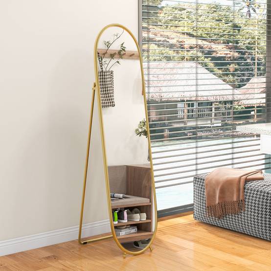 Sans Marque - Grand miroir sur pied, miroir ovale, cadre en métal doré, avec support pour entrée, chambre, dressing, 40 x 160 cm - Image 4