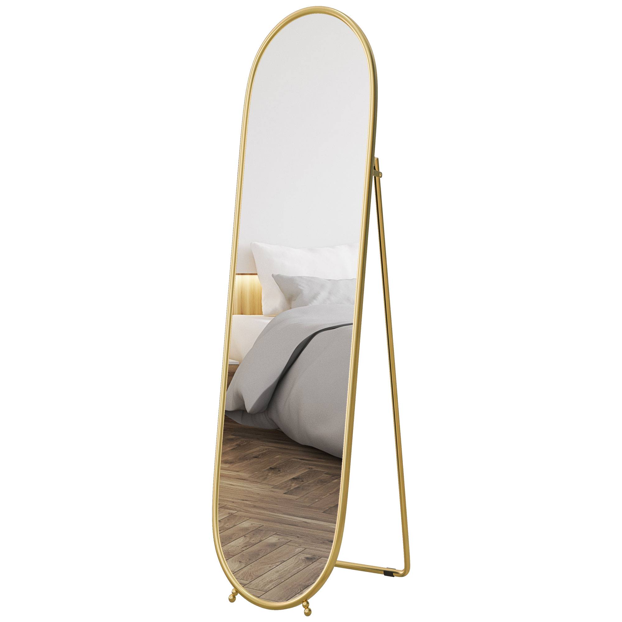 Sans Marque - Grand miroir sur pied, miroir ovale, cadre en métal doré, avec support pour entrée, chambre, dressing, 40 x 160 cm - Image 2