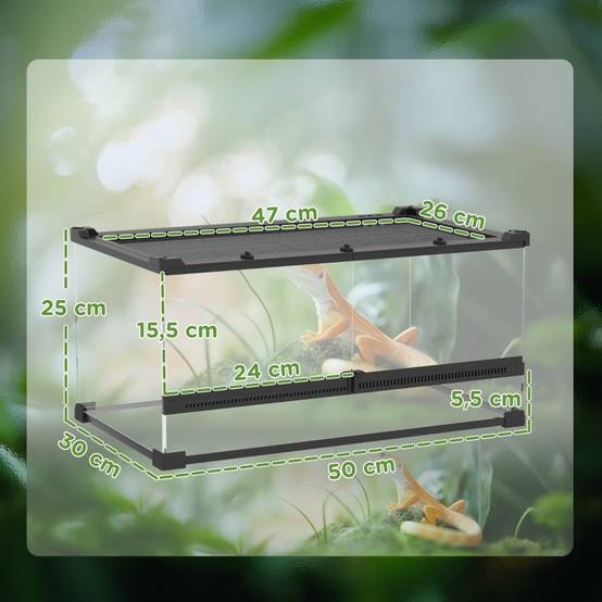 Terrarium en verre pour reptiles, base surélevée et étanche, serrure à bouton, 50 x 30 x 25 cm - PANGIVO - Image 3