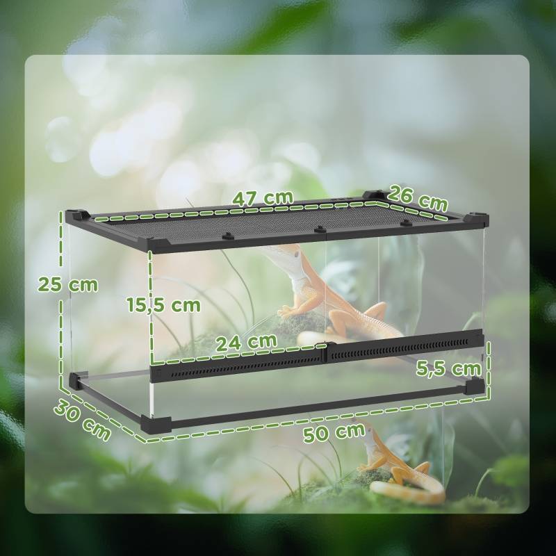 Terrarium en verre pour reptiles, base surélevée et étanche, serrure à bouton, 50 x 30 x 25 cm - PANGIVO - Imagen 3