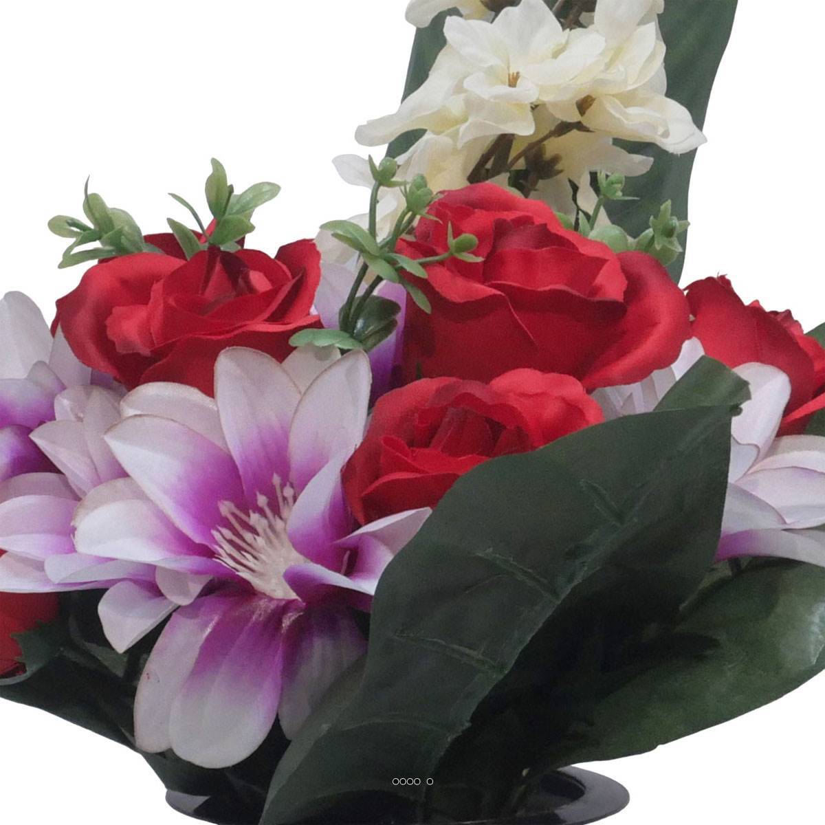 Artificielles - Pot Cone de fleurs artificielles de Rose, Orchidée et delphinium Rouge pour la Toussaint - couleur: Rouge - Imagen 3