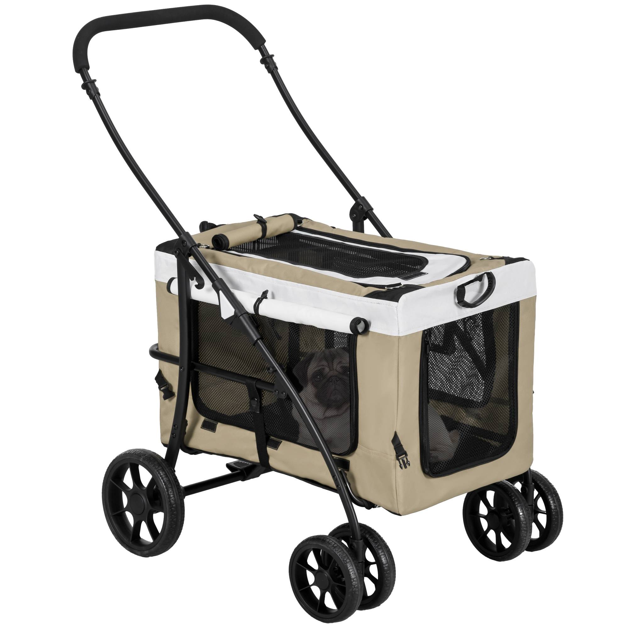 Poussette pour animaux pliable, tissu Oxford, kaki, 81 x 58 x 97.5 cm - PANGIVO - Image 1