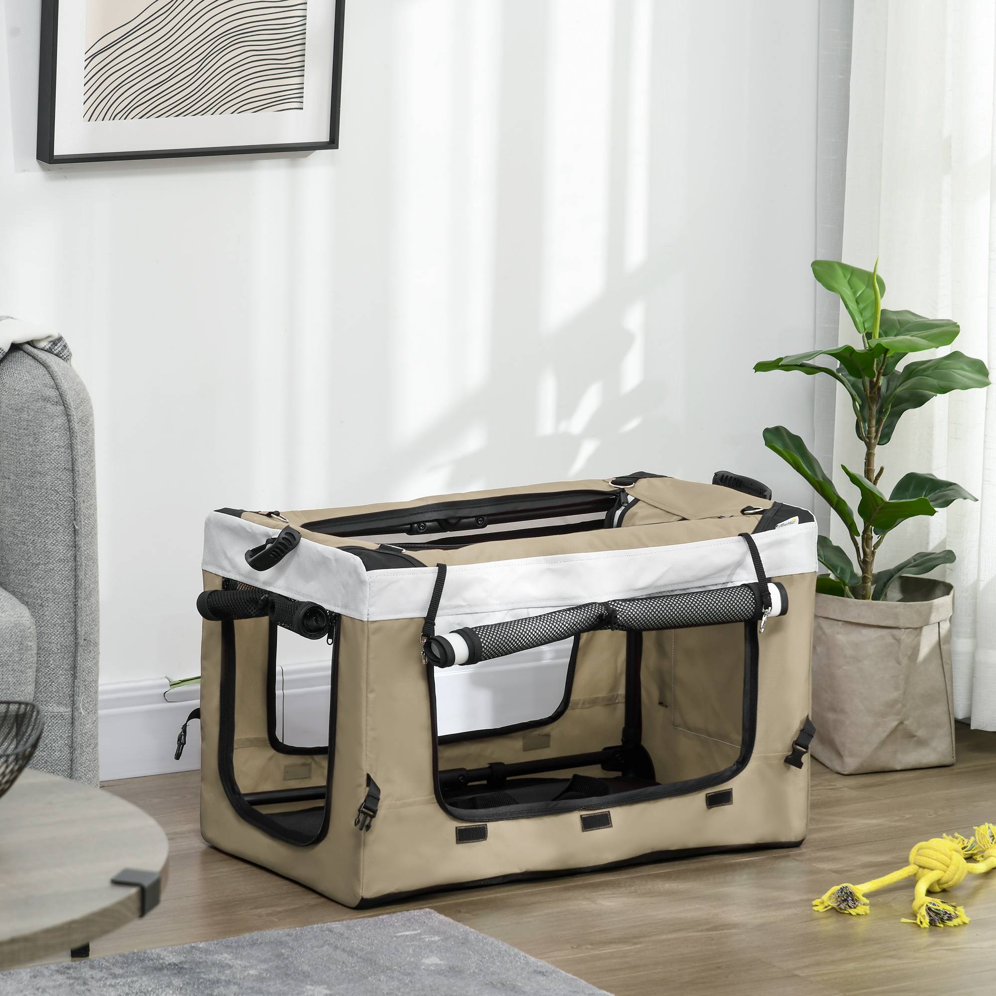 Poussette pour animaux pliable, tissu Oxford, kaki, 81 x 58 x 97.5 cm - PANGIVO - Image 7