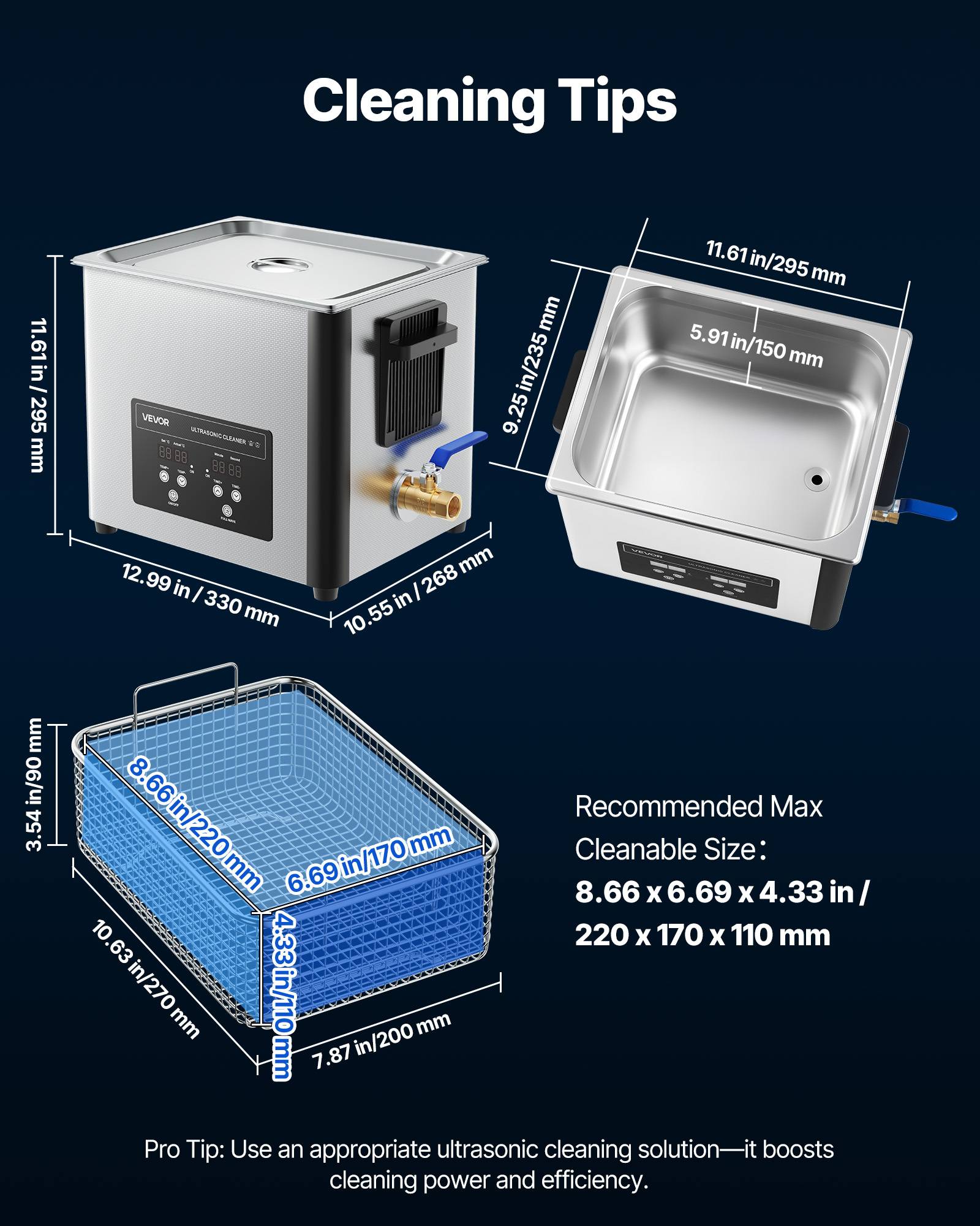 Vevor - VEVOR Nettoyeur à ultrasons 10 L, 40 kHz, chauffage 180 W, panier inox et affichage numérique, pour bijoux, montres, lunettes et pièces. - Image 6