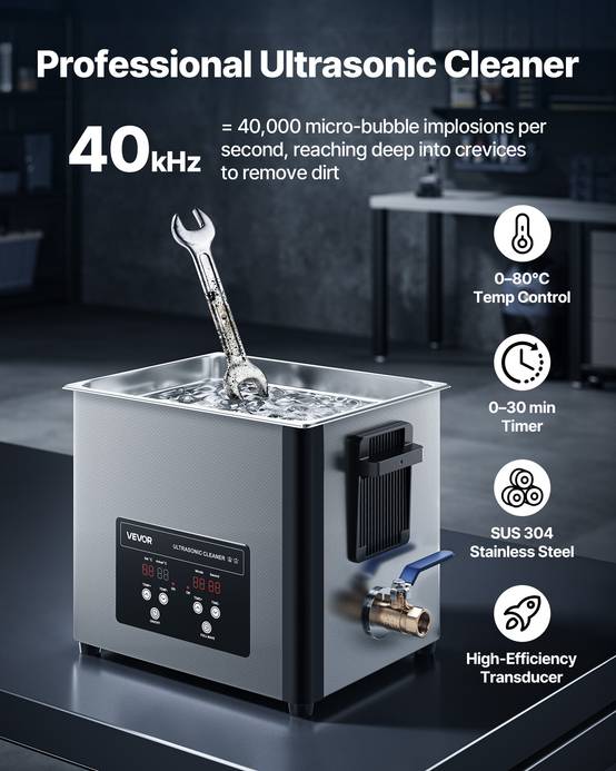 Vevor - VEVOR Nettoyeur à ultrasons 10 L, 40 kHz, chauffage 180 W, panier inox et affichage numérique, pour bijoux, montres, lunettes et pièces. - Image 2