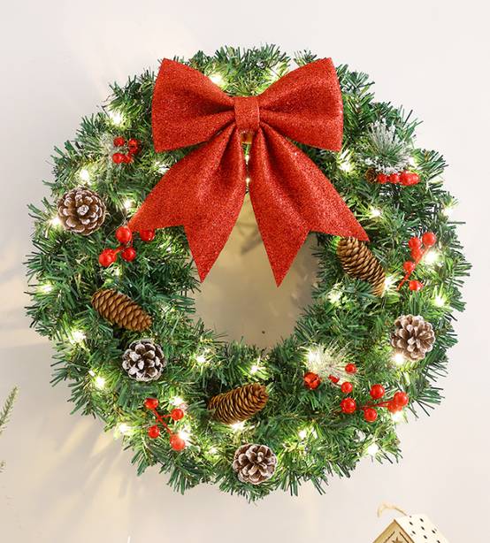 Couronne de Noël, Couronne de Noël Porte, Pendentifs Muraux De Noël, Couronne de Noël avec Lumières pour Porte D'entrée, Décorations(40cm) - Image 1